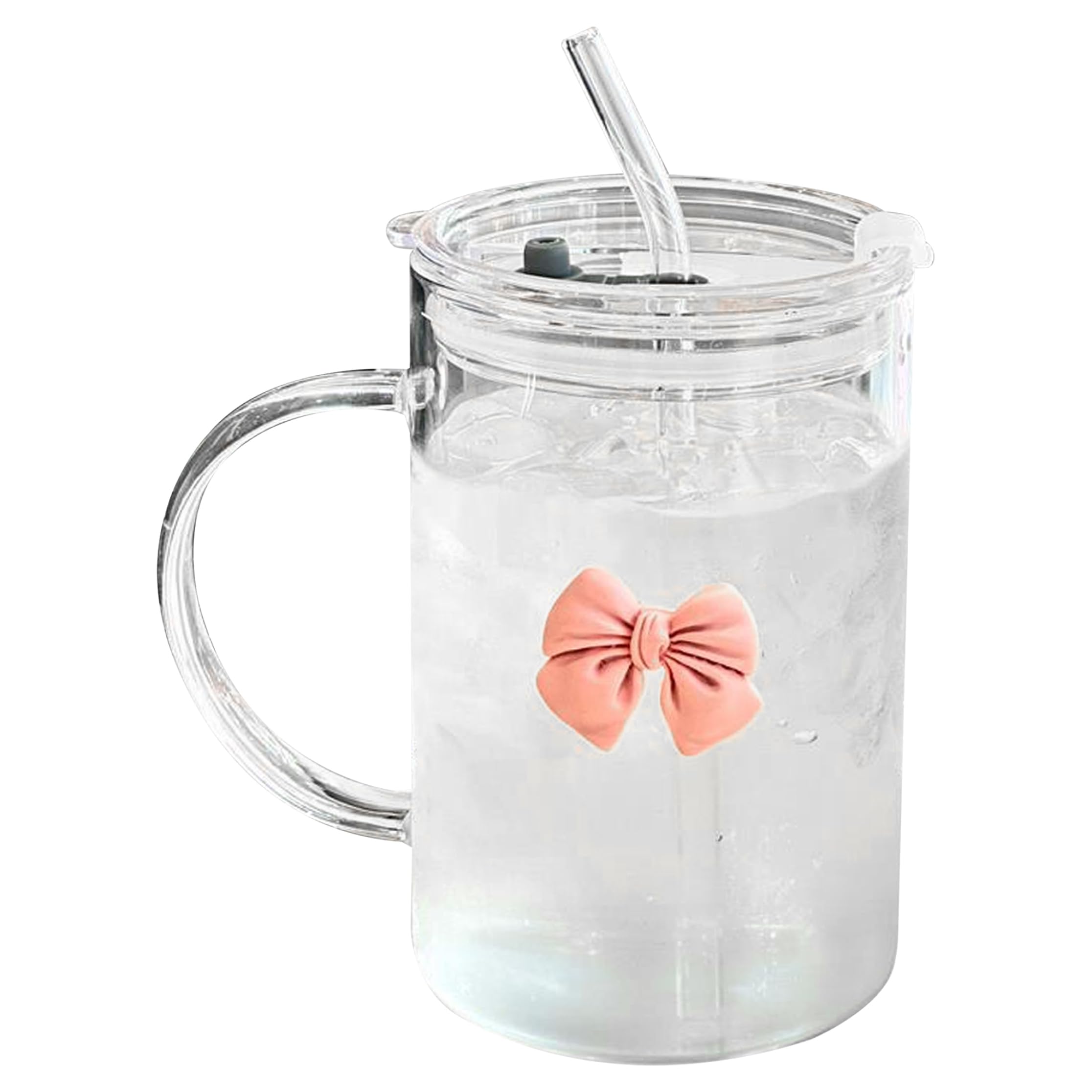 Gobelet transparent de 1l en verre borosilicate avec anse et paille réutilisable
