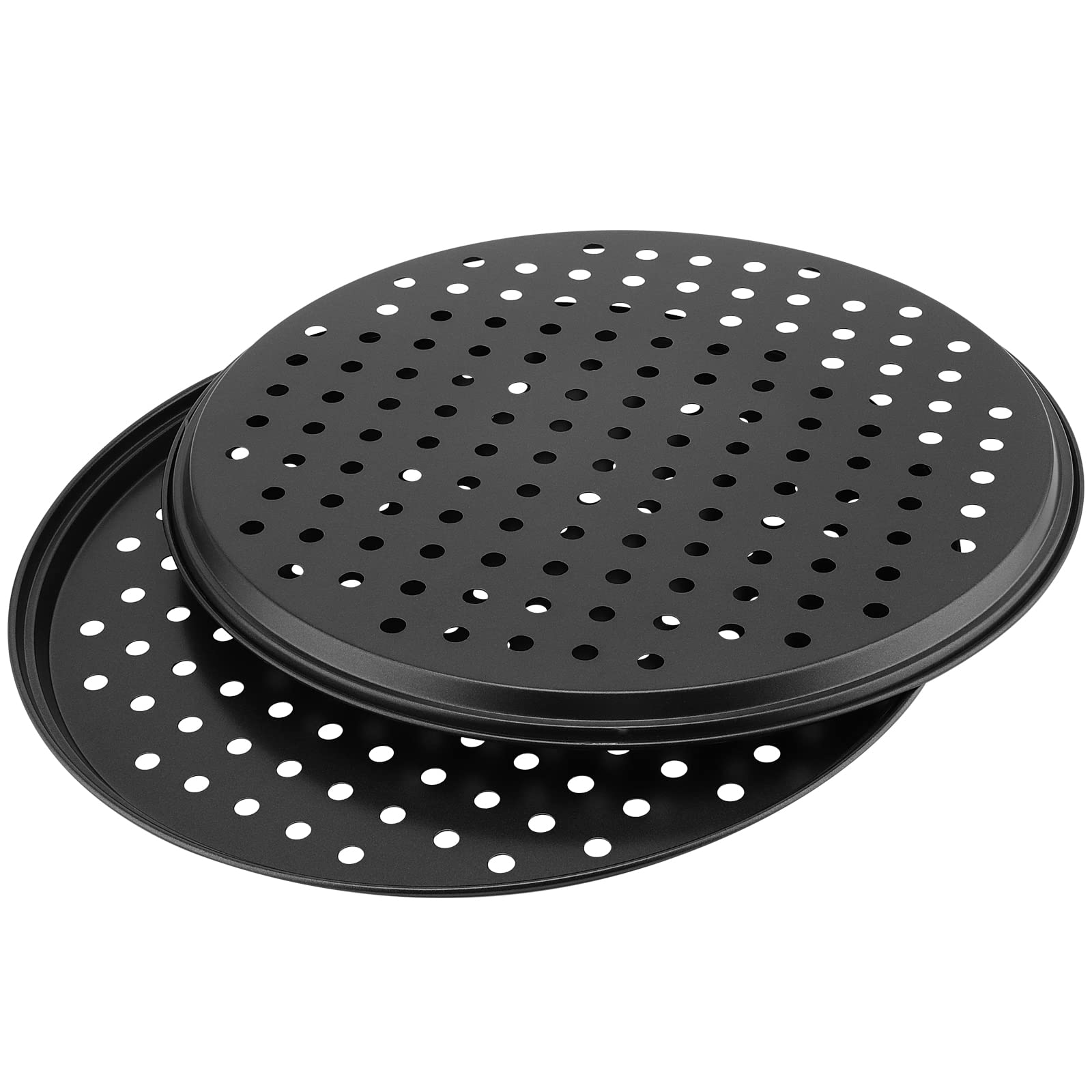 Paquete de 4 bandejas redondas de 12 pulgadas para hornear pizza con agujeros, sartén para hornear pizza para horno, sartén antiadherente de acero al carbono para hornear restaurantes en casa, 5