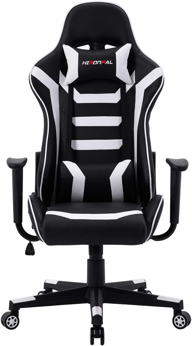 Hironpal Gaming Racing Chair Office Computer Chair PU Leather Executive Ergonomic Adjustable Swivel Chair (White)