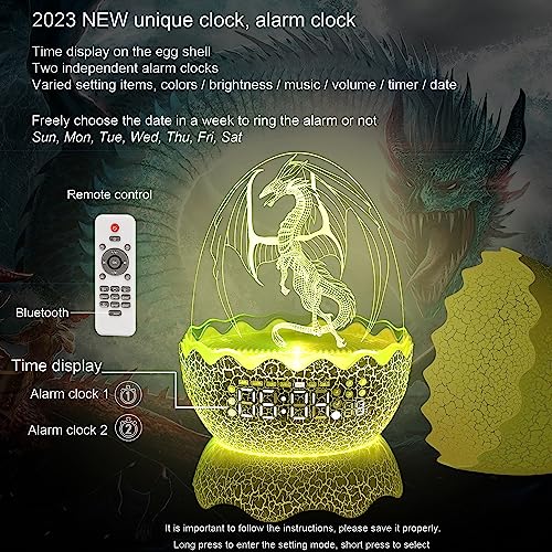 Mtdyhy 2023 Unique Dragon Egg Alarm Clock/Night Light/Lullaby White Noise/Bluetooth Speaker 4-In-1, Remote Control 16 Colors & Brightness & Volume, Gift For Kids/Adult #TOP2