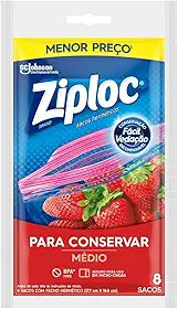 Ziploc Saco Hermético para Conservar Alimentos, Organizador, Médio, 8 Unidades