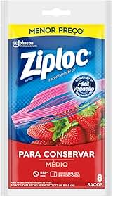 Ziploc Saco Hermético para Conservar Alimentos, Organizador, Médio, 8 Unidades