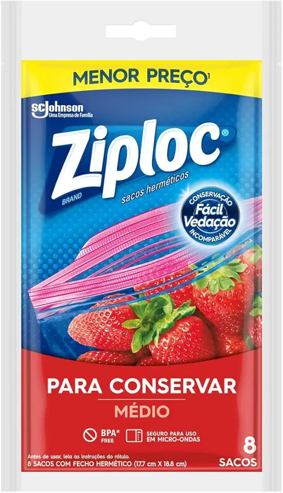 Ziploc Saco Hermético para Conservar Alimentos, Organizador, Médio, 8 Unidades