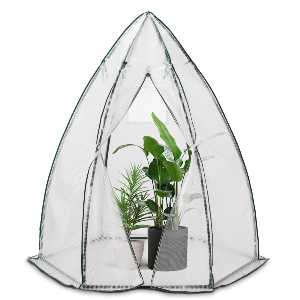 VOUNOT Serre en Film Plastique pour Balcon, Jardin, Tente d'hivernage pour Plantes, Serre à tomates, résistante à l'hiver, Stable, 160 x 160 x 180 cm, Blanche