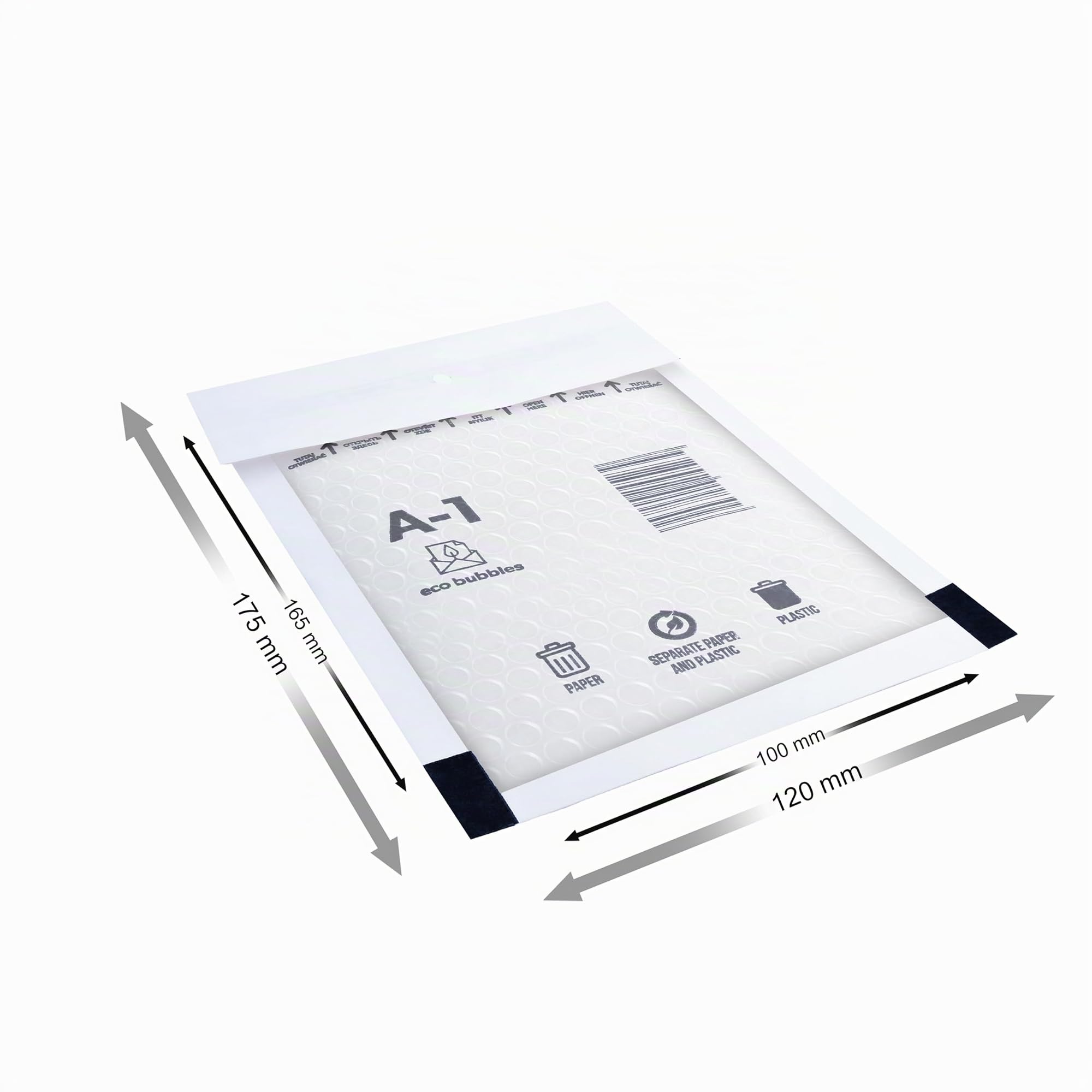 200 buste imbottite per spedizioni a bolle d'aria, formato A1 (120 x 175 mm), colore bianco, chiusura autoadesiva, 200 pezzi