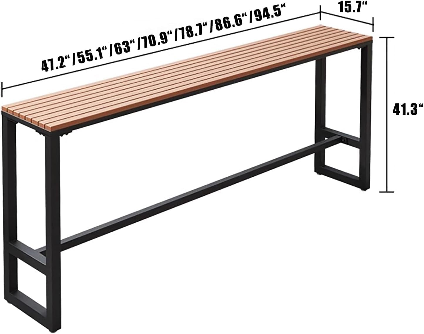 Waterproof Modern Outdoor Bar Table - Narrow Rectangular Balcony Table for Railings, Farmhouse Counter Height for Patio, Deck, Garden, Kitchen Island (Black, 47.2in)