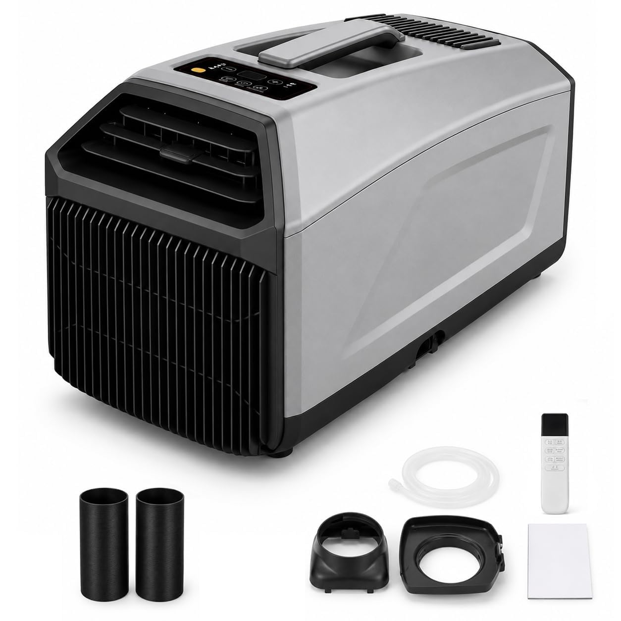 Qitujour Grey Mini Ac Unit For Camping, Dual Hose Portable Air Conditioner, Rv, Van