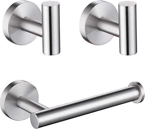 Miniatura 8 de Juego de accesorios de baño negro mate, 3 piezas de acero inoxidable de alta calidad, incluye soportes para papel higiénico de 5 pulgadas y 2