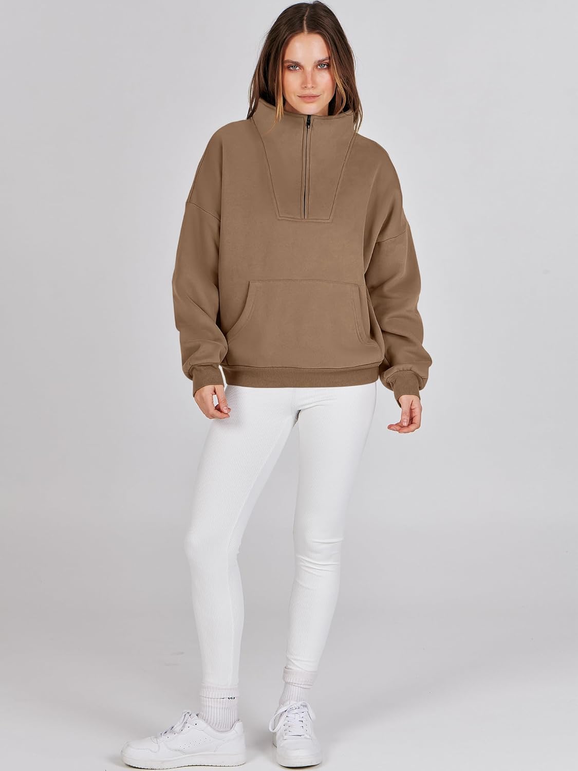 Miniatura 9 de ANRABESS Sudaderas de manga larga para mujer, forro polar de gran tamaño, media cremallera, sudaderas con capucha para adolescentes y niñas, suéter