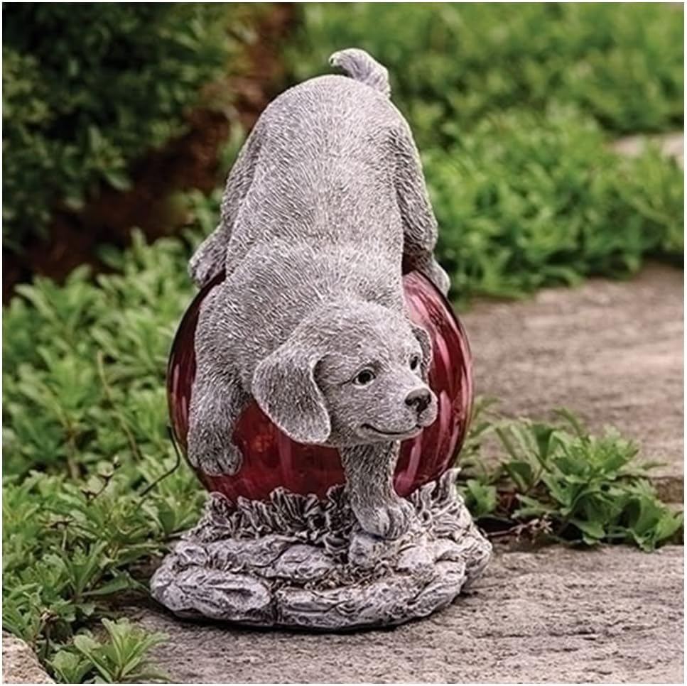 Roman LED Dog Purple Solar Light Garden Statue, 9.25-inch Height, Outdoor Decoration