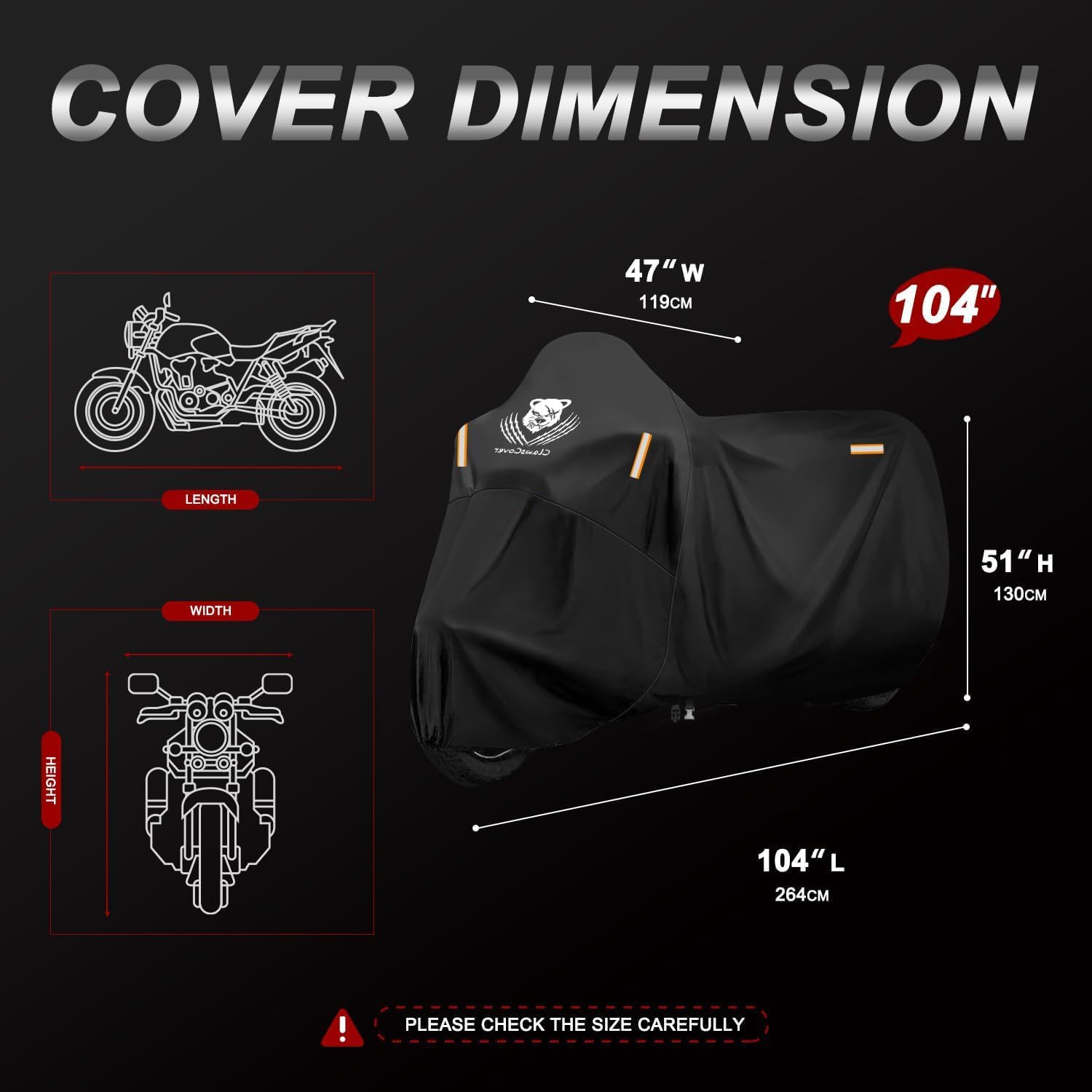 Motorcycle Covers Waterproof Outdoor Heavy Duty Street Glide Goldwing Cruiser Touring Bike Cover Fit for Harley Davidson Honda Indian Yamaha, All Weather Protection,116" Lx 47.2" Wx55 H-ClawsCover