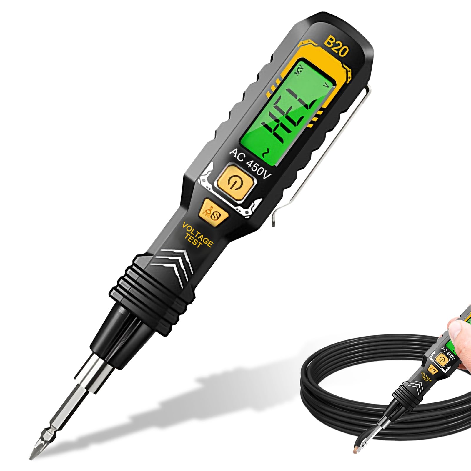 Intelligent Non-Contact Voltage Tester, Electric Tester Pen With Digital Display, Integrated White LED Light, Pen-sized Testers(black)