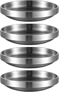 Incauca 4.5 Inch Stainless Steel Soy Sauce Dishes, Double Walled Mini Chip and Dip Bowls, Dipping Sauce Ramekin, Seasoning Cups, Metal Small Side Dish Bowls for Condiment Sushi Ketchup, Silver
