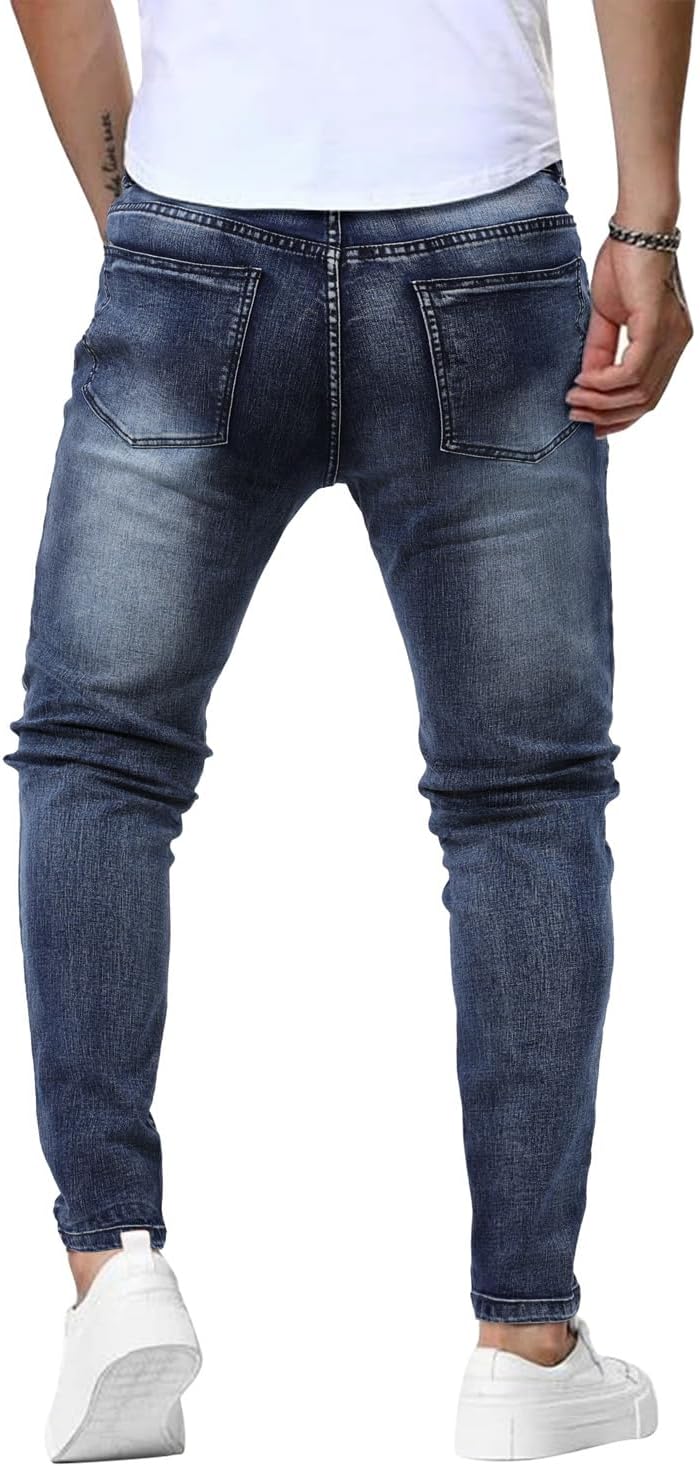 Woenzaia Mens Jeans Slim Fit Skinny Denim Stretch Tapered Jean Pants - Image 4