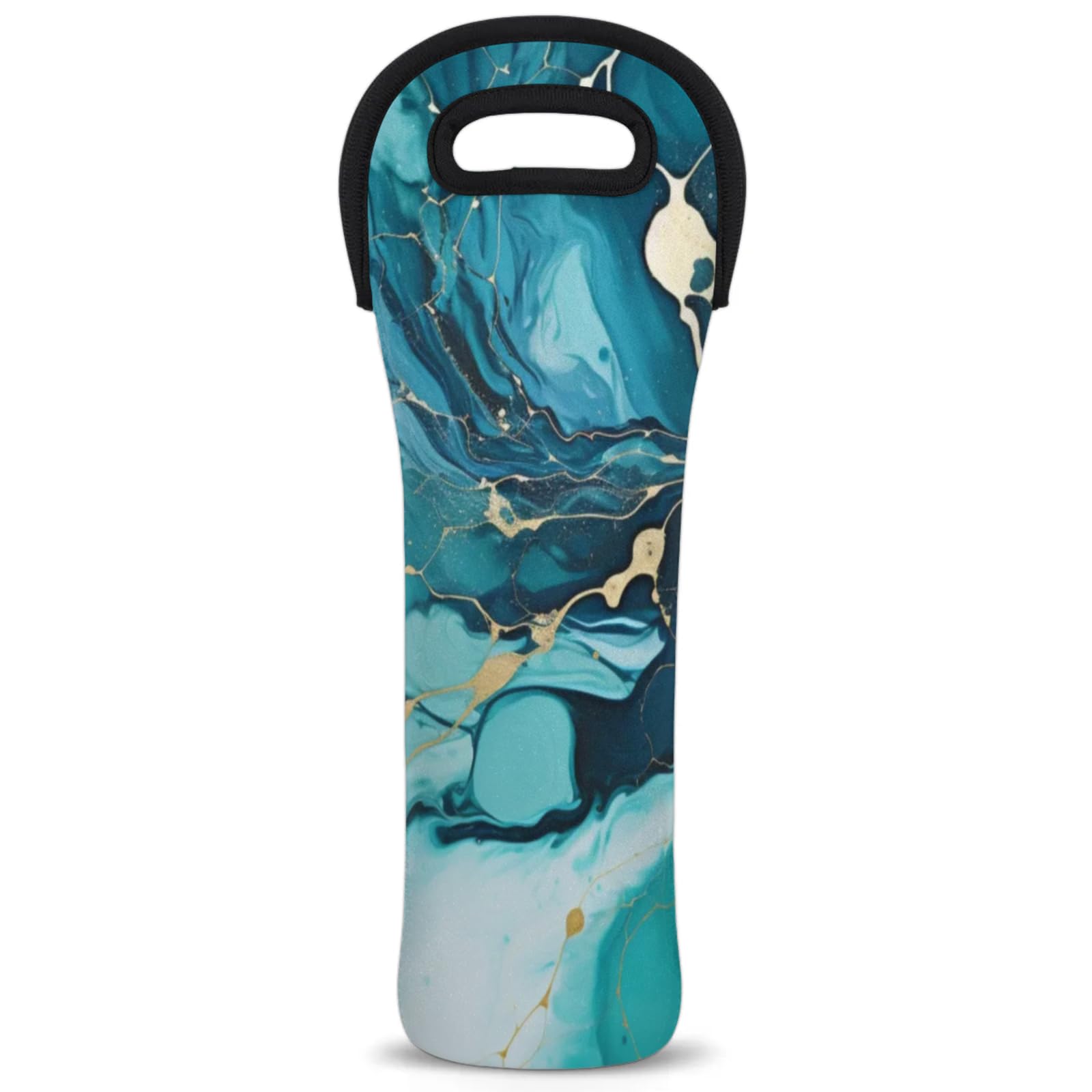 Neoprene Wine Tote Carrier Bag for Wine,Water, Champagne, Beer, Baby Bottles 15.6 x 5.1 Inches, Protective Wine Bag,Art and Gold