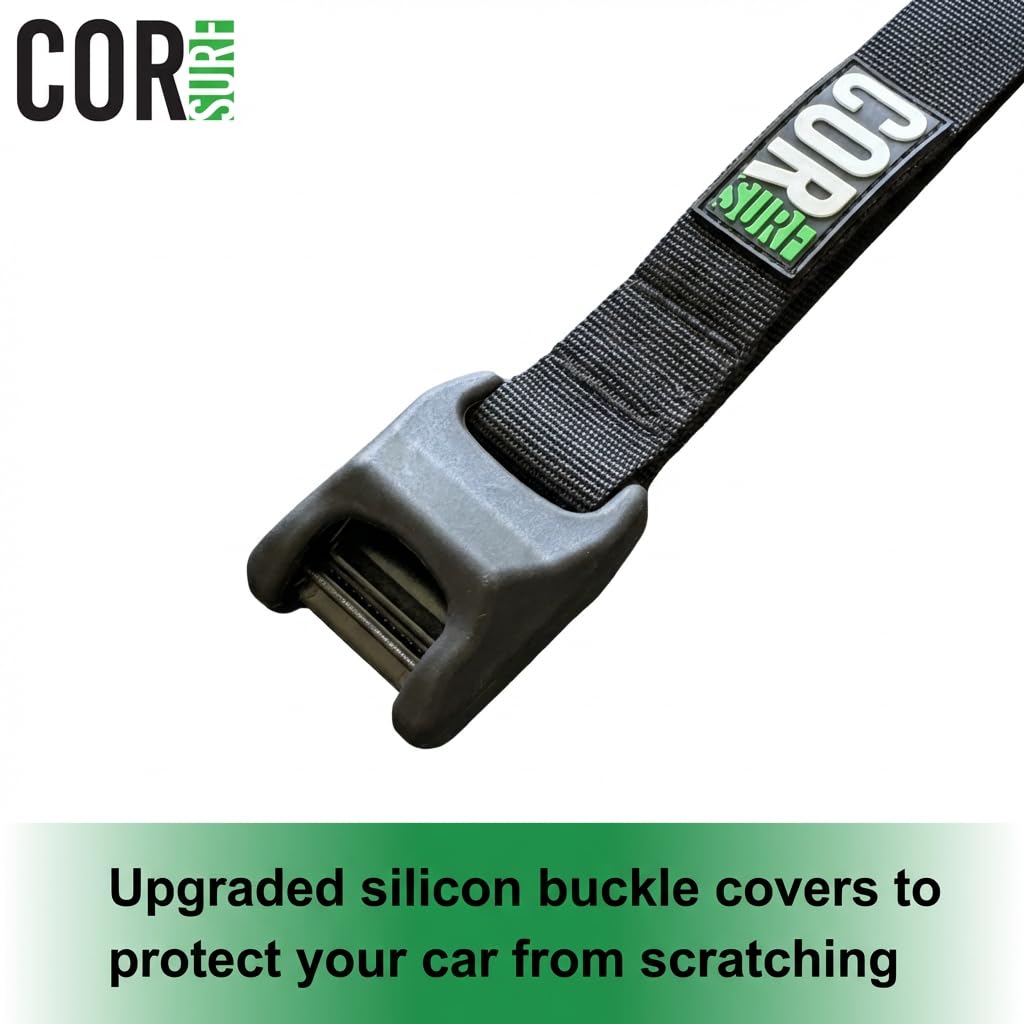 Cuscinetti per portapacchi COR Surf Aero e cinghie di ancoraggio con fibbia a camma antigraffio di alta qualità con combo protettivo in silicone per rack da surf, SUP, canoa e kayak universale