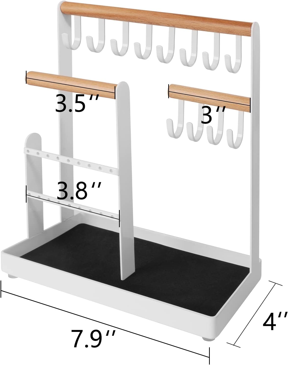 Jewelry Organizer Stand Holder, Metal and Wood 3 Tier White Jewelry Display Earring Organizer Ring Tray and Hooks Stand Storage Necklaces Bracelets Rings Watches Jewelry Towers for Women Girls Gift : Clothing, Shoes & Jewelry