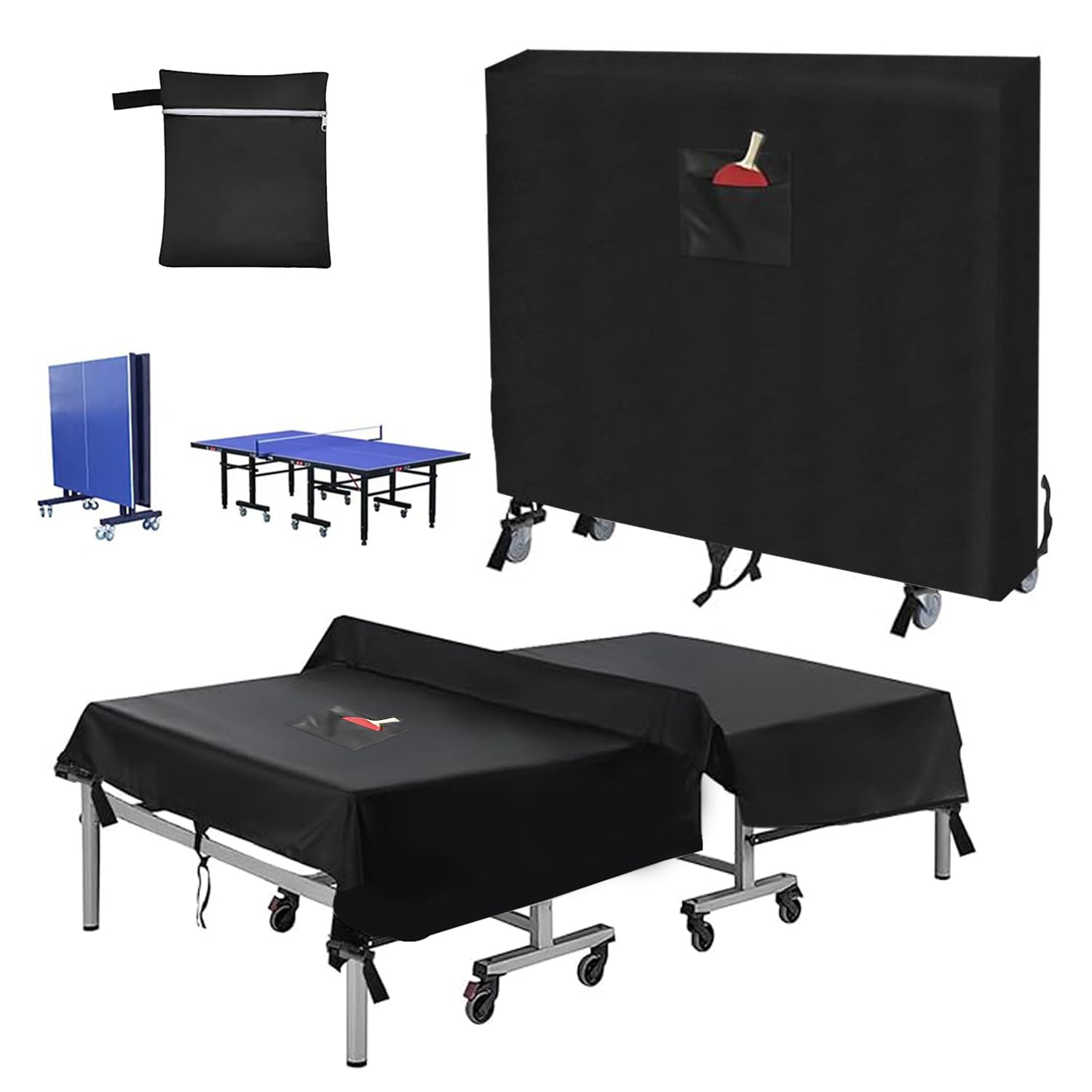 Copertura impermeabile per tavolo da ping pong da interno ed esterno Copertura resistente 600D per tavolo das ping pong Adatta a tavoli universali pieghevoli e piatti,Nero,165x70x185cm