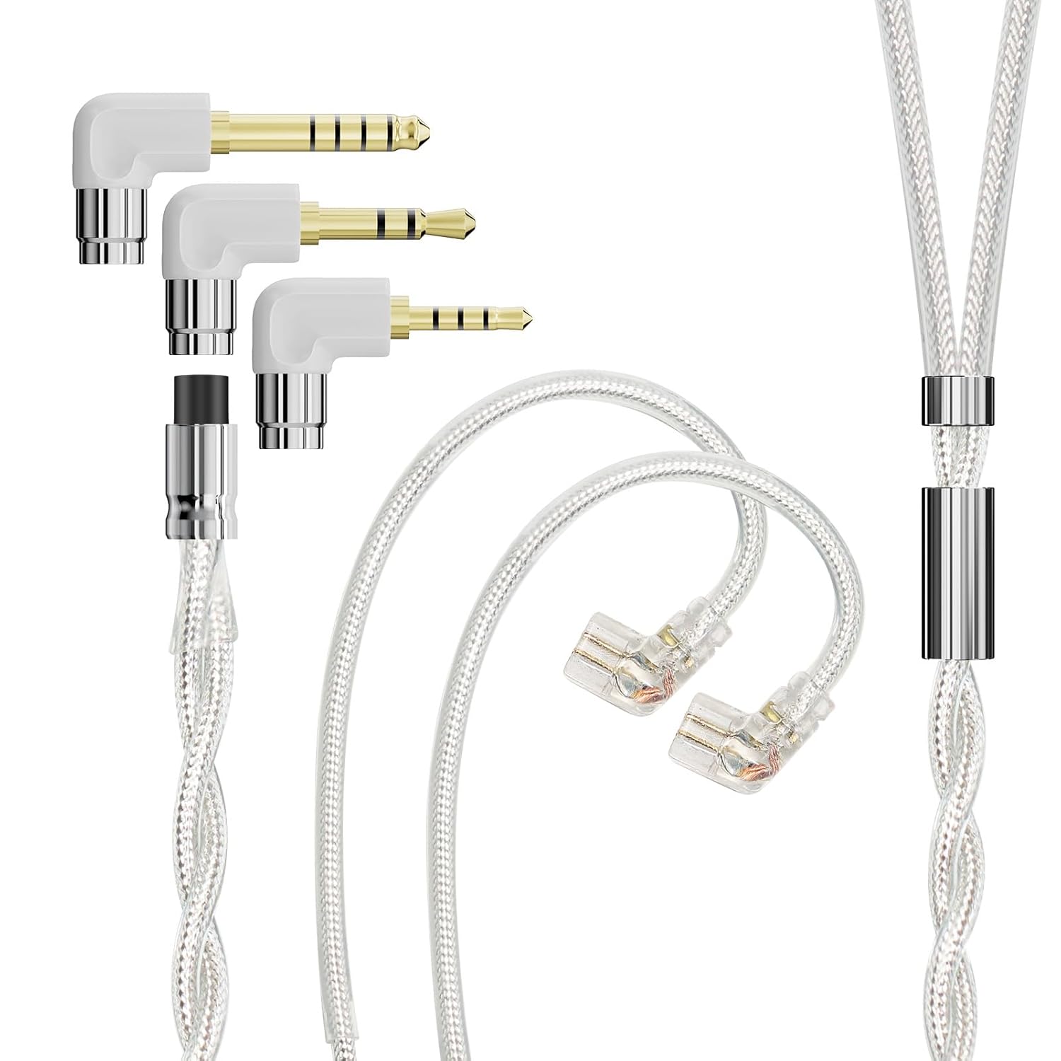 ARTTI Spark Earphone Upgrade Cable 2 Cores 244 Strands Silver-Plated Copper 7N OCC HiFi IEM Cable 2.5/3.5/4.4mm 3in1 Plug 2pin/MMCX/QDC Cable (Silver, QDC Bend Plug)
