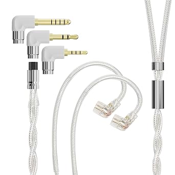 ARTTI Spark Earphone Upgrade Cable 2 Cores 244 Strands Silver-Plated Copper 7N OCC HiFi IEM Cable 2.5/3.5/4.4mm 3in1 Plug 2pin/MMCX/QDC Cable Silver, QDC Bend Plug