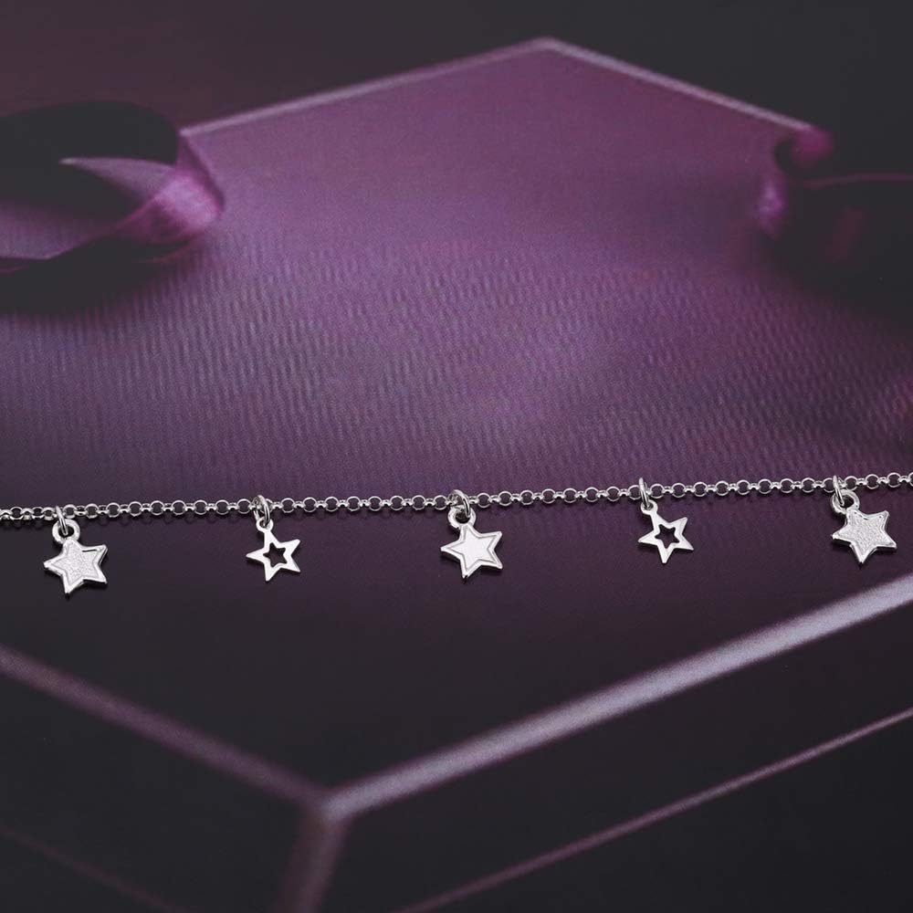 Vanbelle Sterling Silver Jewelry - Rhodium Plated 925 Stamp - Open and Close Hanging Star Charm Bracelet - Beautifully Handcrafted Bracelet for Women - 6.50" + 1" Extender - Image 5