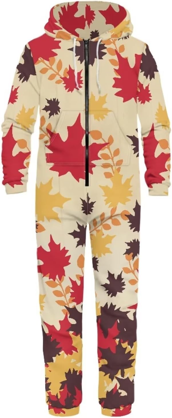 One-Piece Sleepwear for Adults Half Zipper Onesie Pjs Novelty Party Wear Jumpsuit Long Sleeves for Women Men