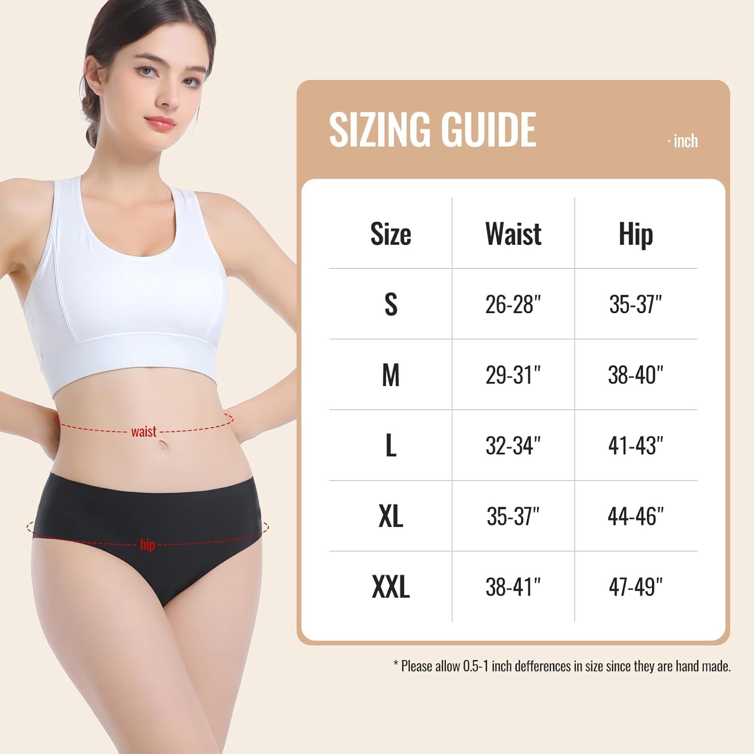 Carer Period Underwear for Women Heavy Flow Womens Leak Proof Menstrual Underwear 50-100ml Absorbent Period Panties Reusable Washable Incontinence Briefs, 2pk-M (Black/Beige) - Image 4