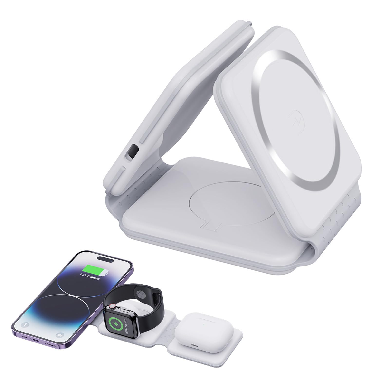 Dock do ładowania bezprzewodowego, składana stacja ładująca 3 w 1 do indukcyjnego ładowania dla Apple Watch i i-Phone, bezprzewodowa ładowarka kompatybilna z Apple Watch 10/9/8/7, i-Phone 17/16/15/14