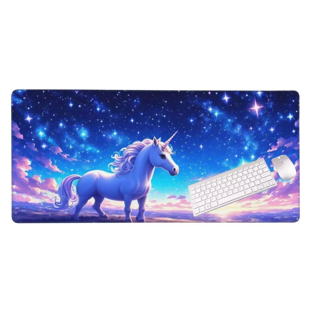 Alfombrilla de ratón 1400x600x3 MM, Alfombrilla Ratón XXL Extendida de Gran Tamaño con Bordes Cosidos, Base de Goma Antideslizante Almohadilla para Teclado, Caballo Estrellado S-11609