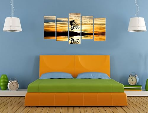 Miniatura 3 de VVOVV Wall Decor Arte de pared para bicicleta de montaña, impresiones artísticas para decoración de pared, pintura de paisaje de puesta de sol,