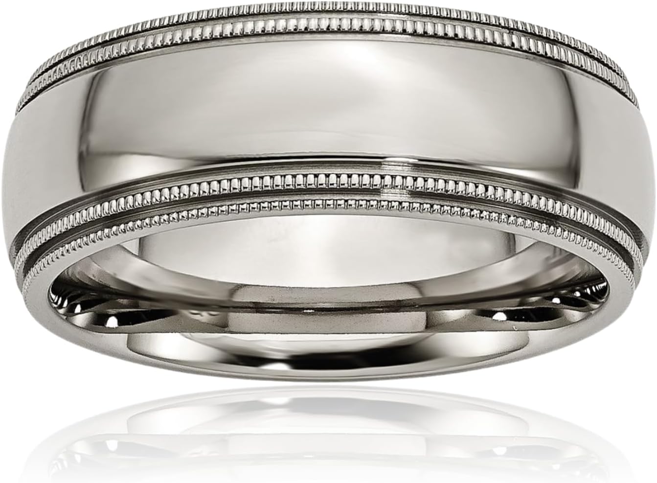 IceCarats Titanium 8mm Beaded Edge Plain Classic Wedding Band Ring Size 10.5