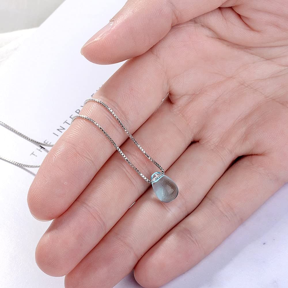 Ciondolo Goccia D'acqua Con Topazio Blu &ndash; Catena Argento Placcato &ndash; Fatto A Mano &ndash; 18 Pollici