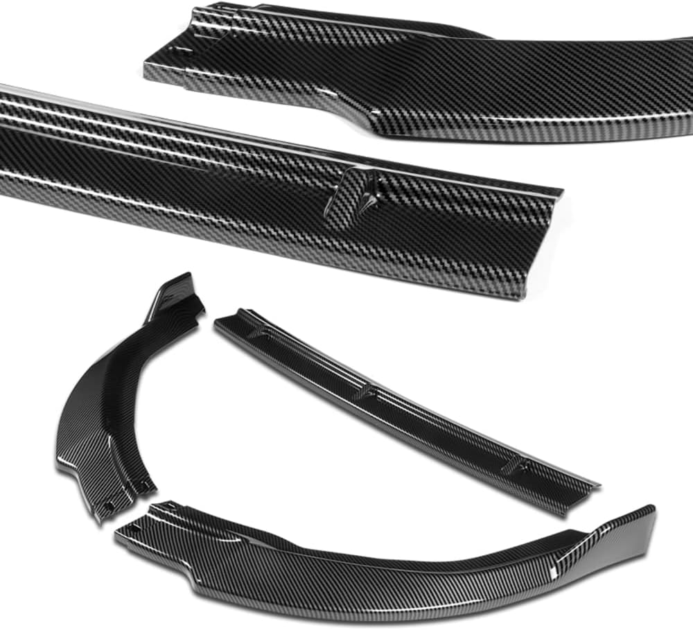 Q1-TECH, 5-Piece Front Bumper Lip + Side Skirt Rocker Winglet Canard Diffuser Wing Compatible with 2006 2007 2008 Honda Civic 2DR/Coupe, Front Lip Air Chin Body Kit Spoiler Splitter (Painted Carbon)