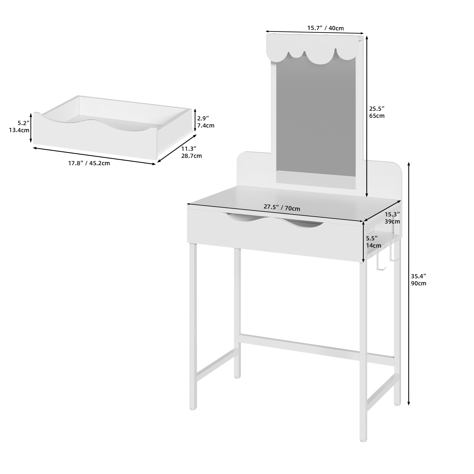 Schminktisch mit Beleuchtung,Stoffschubladen Frisiertisch mit Spiegel Schubladen Einstellbarer Helligkeit,Schminktische mit Türen, Make up Tisch mit Schmuckablage Verstellbaren Ablagen,Holzfarbe