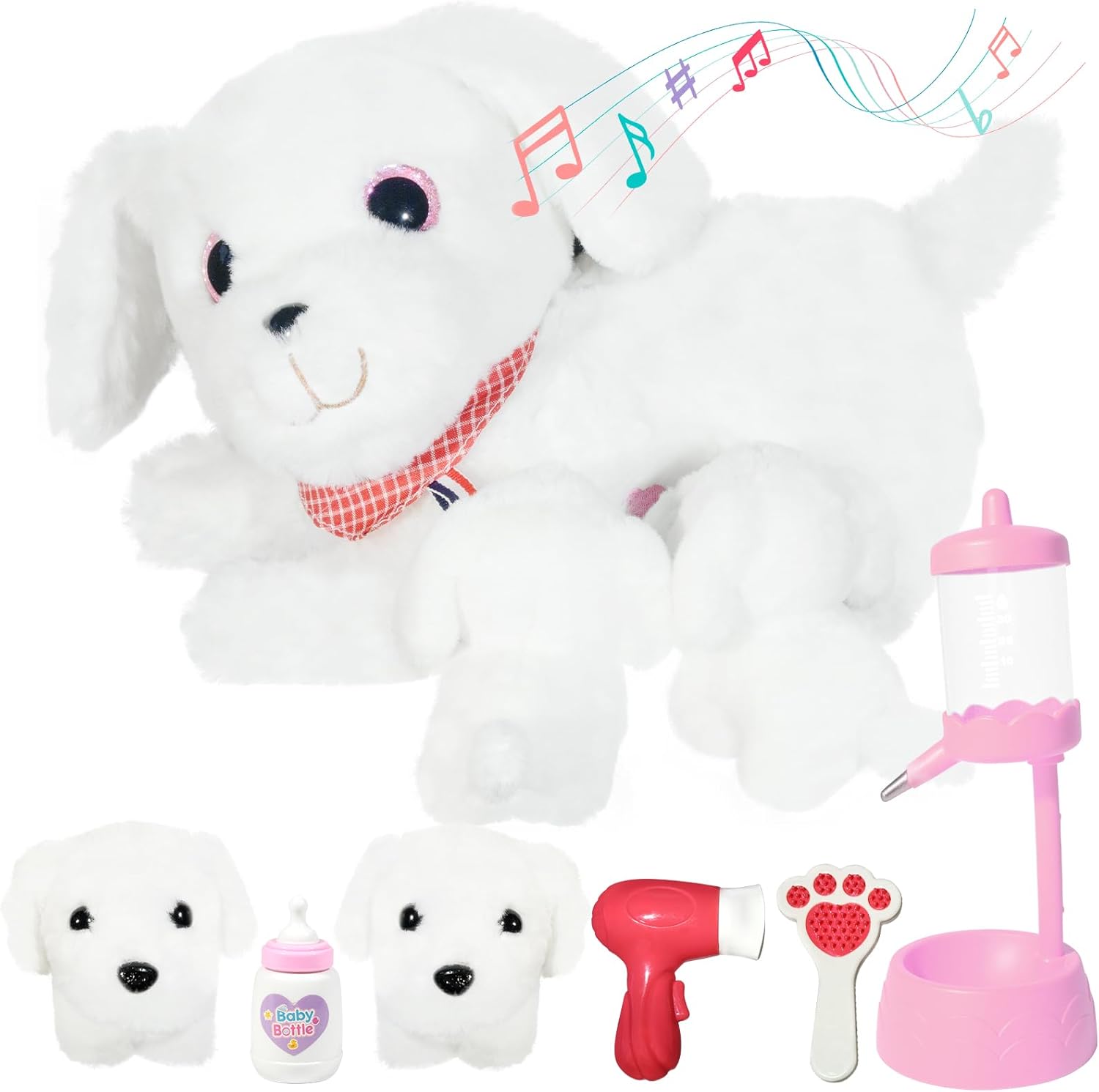Nurturing Dog Stuffed Animal with 2 Plush Babies, Dog Baby Stuffed for Girls and Boys Plushy Mommy Puppy with Baby Puppies for Birthday Party Favors Gifts
