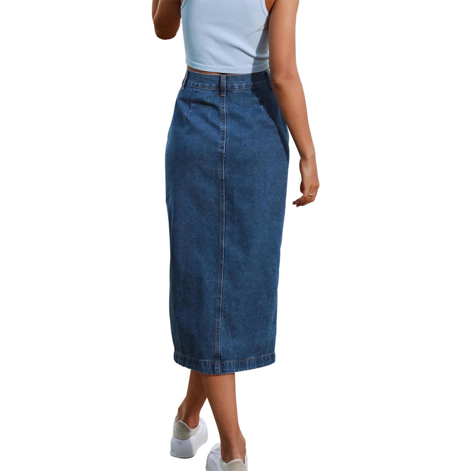Falda Vaquera Femenina Informal con Botones, Pantalones para niñas, Ropa de Calle para Mujer, Faldas Midi de Jean para mujer-4-S