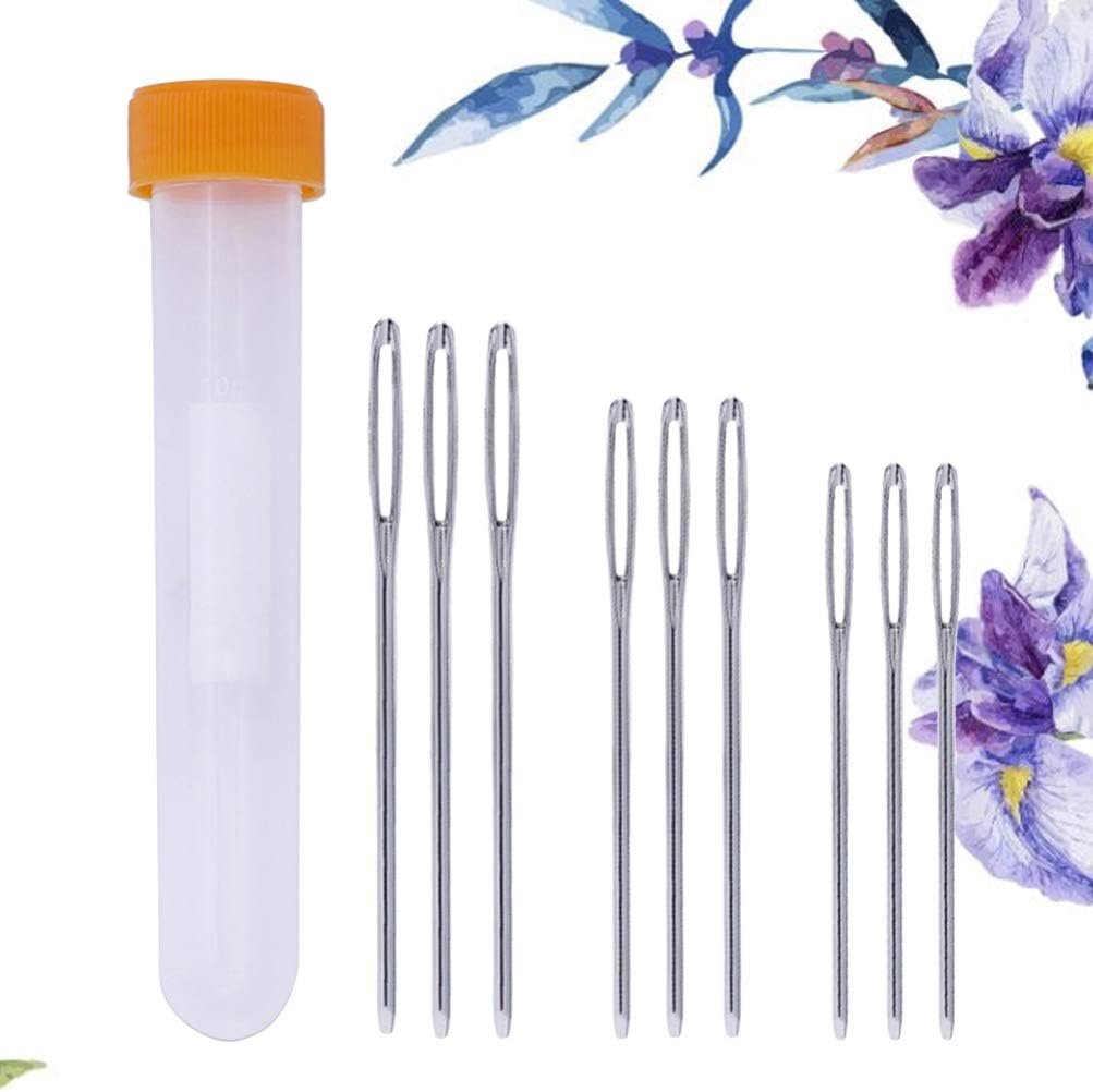 9PCS Self Threading Needles DIY Yarn Knitting Needles Household Sewing Accessories DIY Tools for Elderly with A Storage Barrel