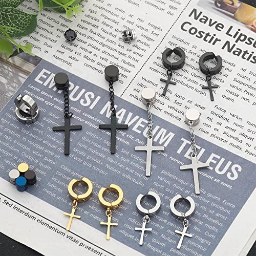 Image of NEWITIN 15 Pairs Magnetic Stud Earrings for Men Stainless Steel Magnetic Earrings Men Clip on Earrings Non Piercing Cross Earrings Unisex CZ Hoop Dangle Magnetic Earrings for Men Women