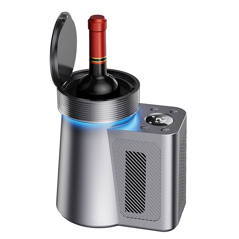 Elektrischer Weinkühler, Weinkühler Eimer für 750ml Rot-/Weißwein oder etwas Champagner, tragbarer Einzelflaschenkühler für Kühler halten bis zu 24h kalt