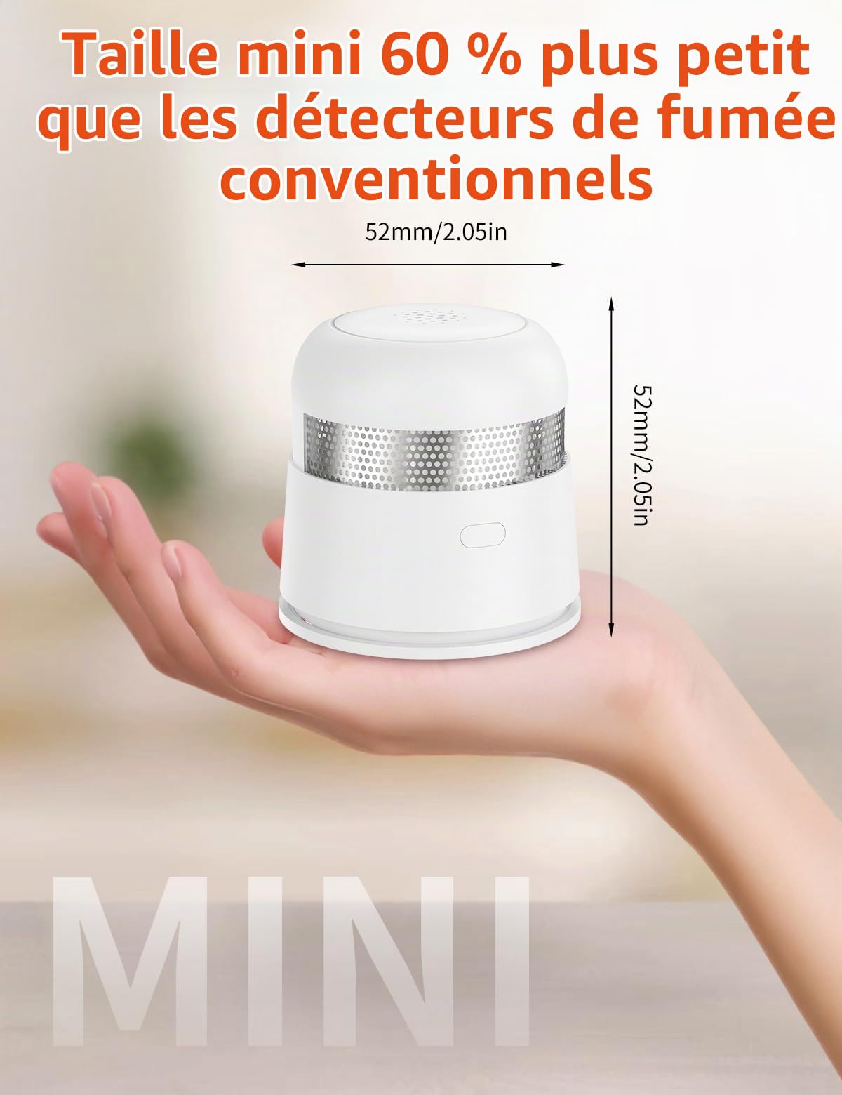 Détecteur de fumée, Pile de 10 Ans Alarme Incendie pour la Maison Détecteur de Fumée avec Batterie Scellée 10 Ans Pad Adhésif Conforme à la Norme EN14604