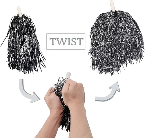 Miniatura 6 de HOSTK 24PCS Cheerleading Poms Squad Spirited Fun Cheering Metallic Foil Plastic Pom with Baton Handle for Dance Party Football Club Decoration