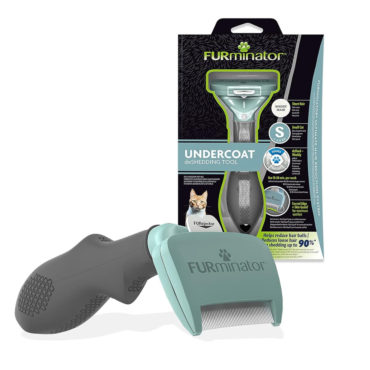 FURminator deShedding, Tool para gatos pequeños de pelo corto, Cepillo talla S para gatos pequeños para eliminar el pelo suelto