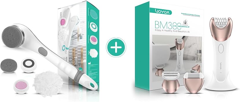 VOYOR Electric Body Brush Back Scrubber for Shower - 3 in 1 Epilator Hair Removal for Women Body Cleansing & Trimming Set