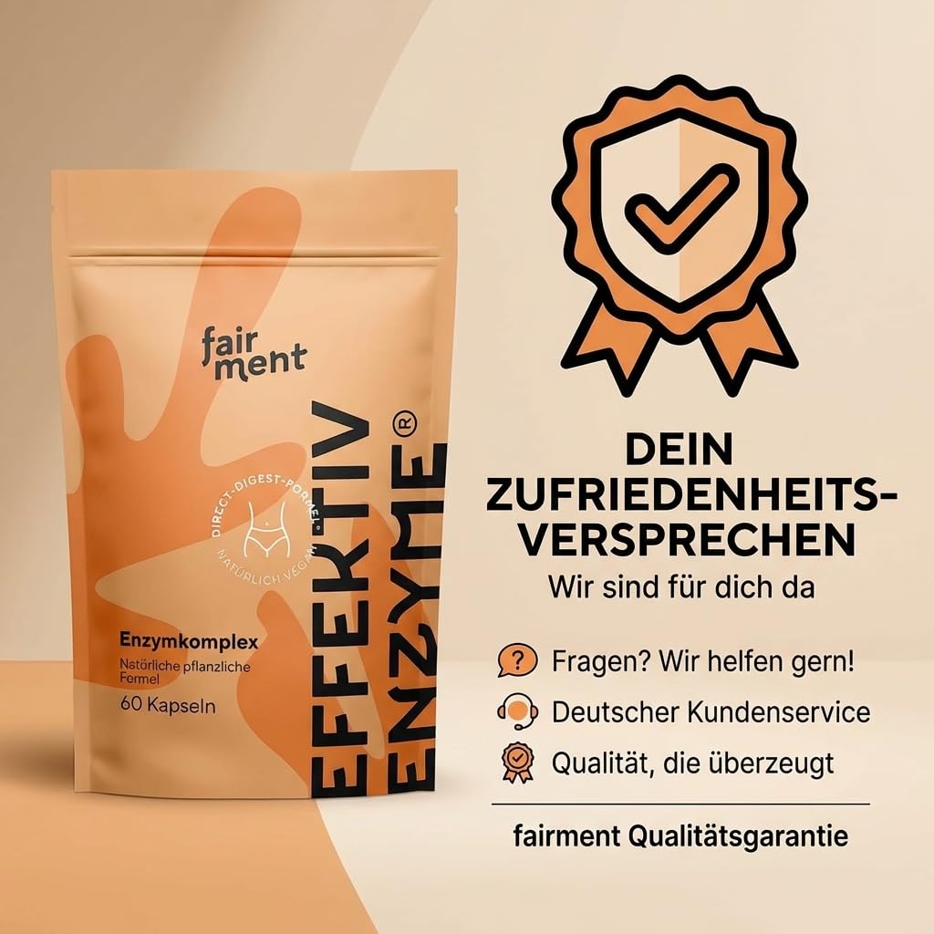 fairment EffektivEnzyme - Premium Enzyme-Komplex mit Bromelain, Sango Meereskoralle, Laktase, Papain | Enzyme vegan | 1x 60 Kapseln