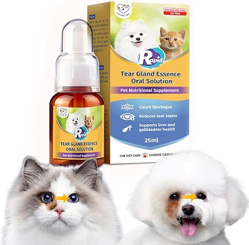 Cassiel pet Solución oral de esencia de glándula lagrimal para eliminar manchas lagrimales, reducir la producción de lágrimas, aliviar el