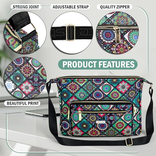 Image of Storite Women's Printed Crossbody Sling Bag | Multi Pocket Lightweight Shoulder Bag | Adjustable Strap Travel Messenger Bag | Boho Design Casual Everyday Purse