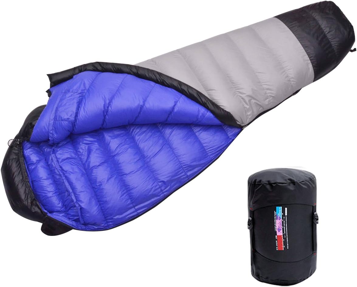 LMROutdoors Ultralight Mummy Down Sleeping Bag for camping with Compression Sack