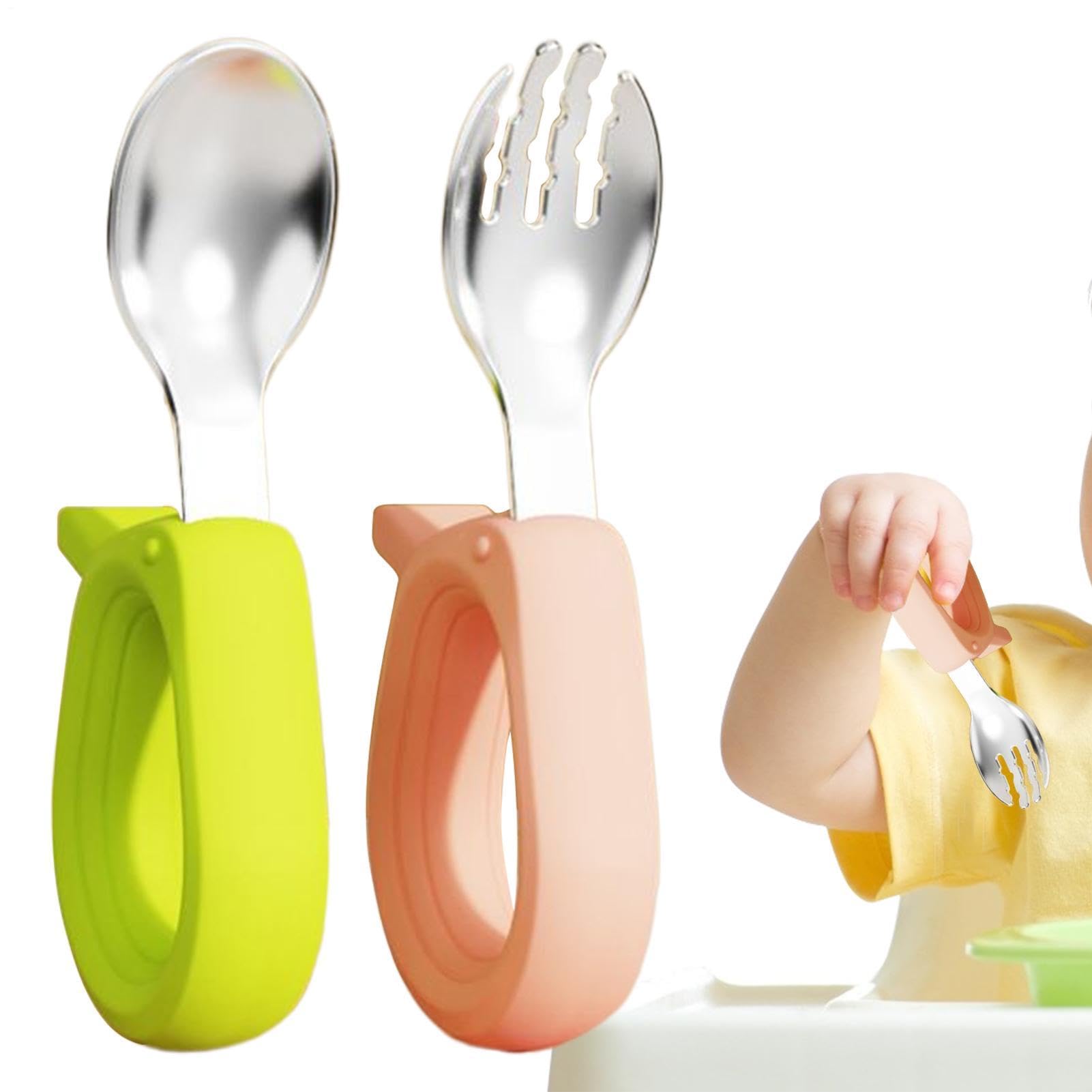 Forks and Spoons, Stainless Steel Anti-Slip Fork Spoon, Self-Feeding Cutlery with Round Handle, for Lunch, Dinner, School, Travel, Home, Daycare, Boys, Girls, 1+ Years, Road Trip — view 10