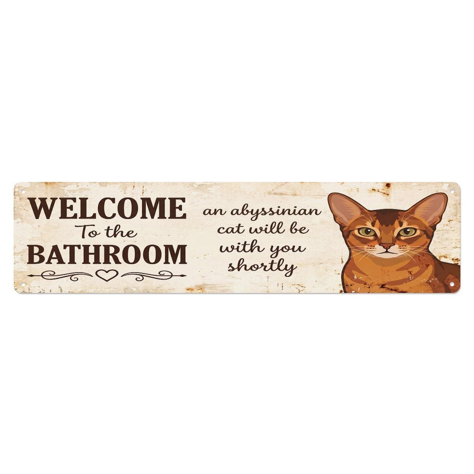 Vintage WELCOME To The BATHROOM Abyssinian Cat Metal Tin Sign