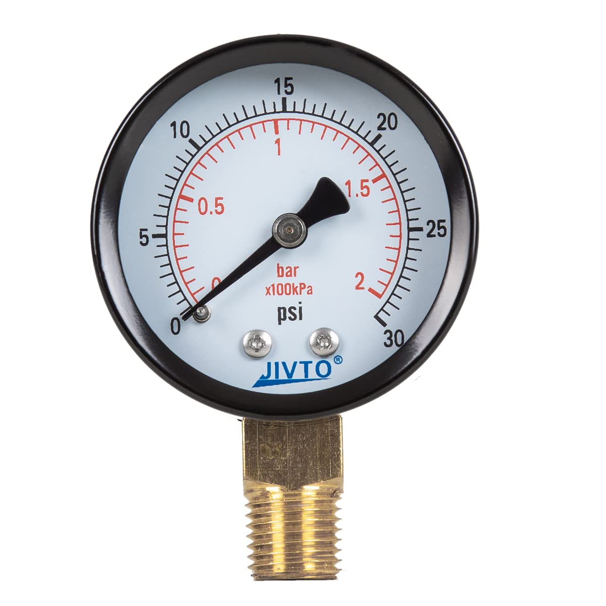 Dry Pressure Gauge, 2" Dia,0-30 psi/bar/kpa, 1/4" NPT Lower Mount,Black Steel Case and Brass Connection,for Pneumatic,Well Pump,Hose,Well Tank,Gas Air Water Oil Pressure Test,Pack of 1